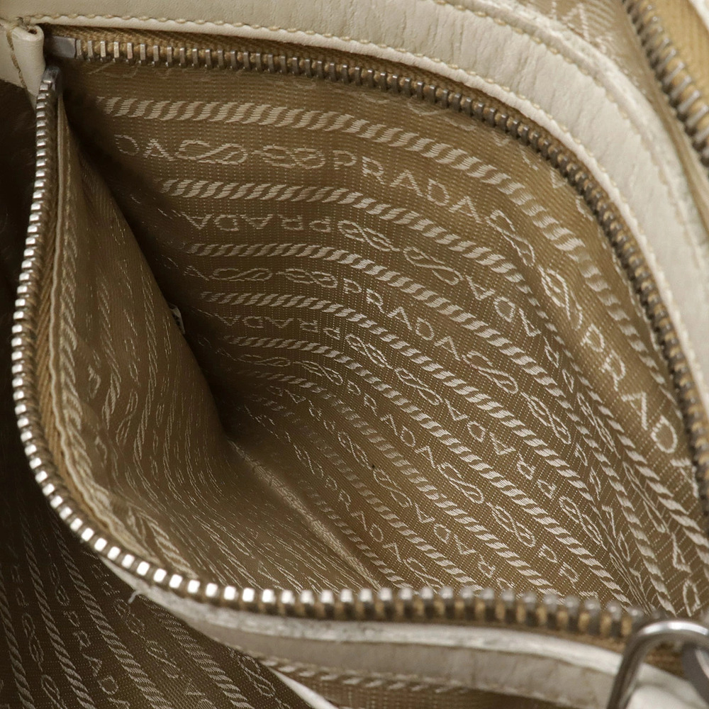 Prada Shoulder Bag Pochette Canvas Leather Beige Brown Cream Ivory White - Picture 9 of 9